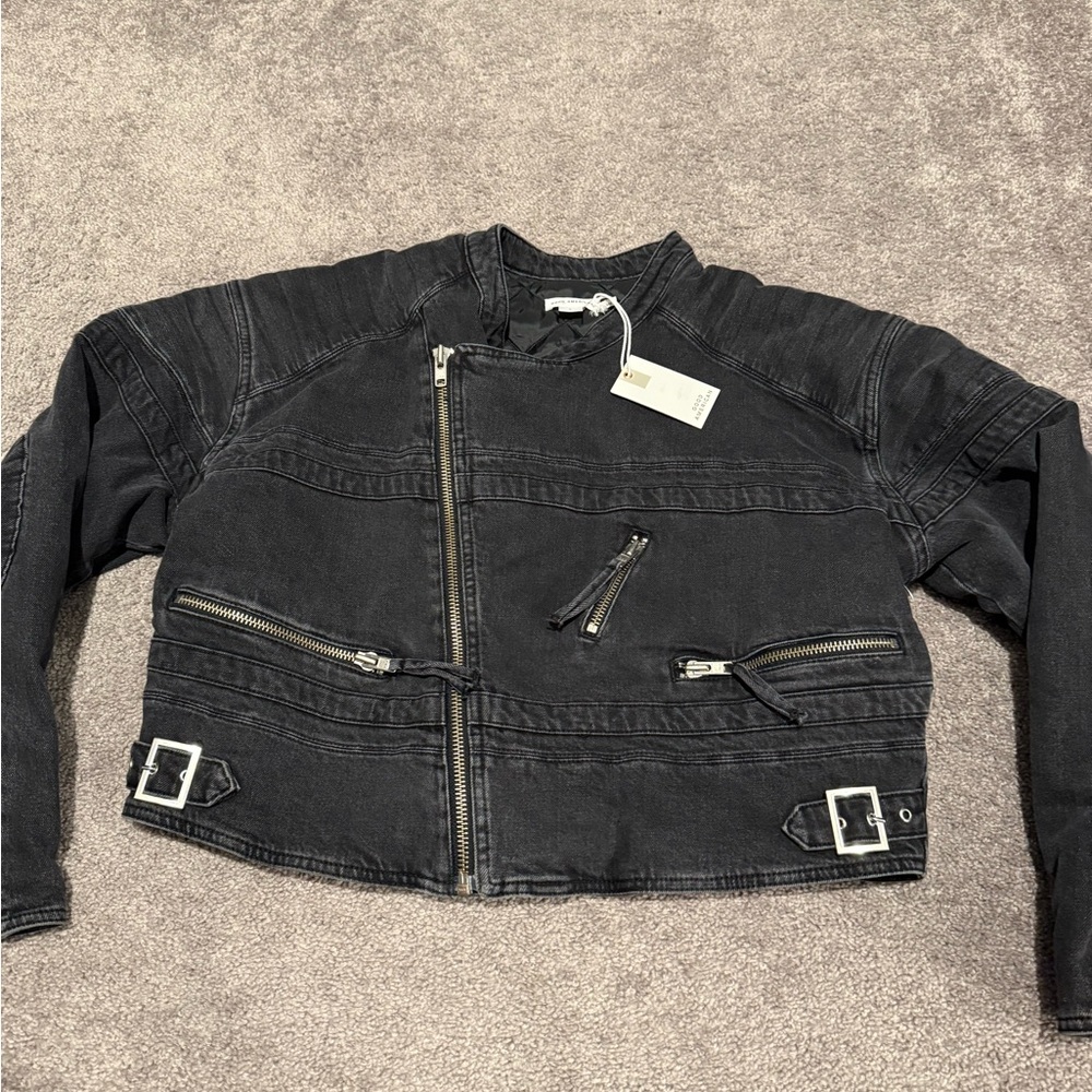 NWT Good American Jean Denim Quilted Bomber Jacket Coat